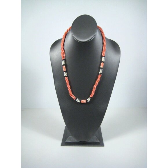 Vintage Coral Carved Bead Necklace Multi Strand Fresh Water Pearls 25 inch - Picture 8 of 13